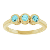 14K Gold Round Natural Blue Zircon Three-Stone Bezel-Set Ring - Yellow Gold - view 8