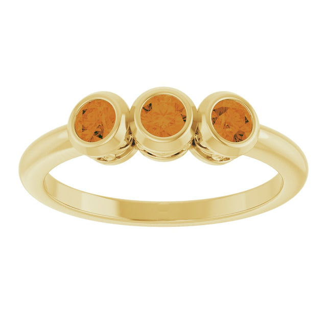 14K Gold Round Natural Citrine Three-Stone Bezel-Set Ring - Yellow Gold - view 8
