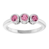 14K Gold Round Natural Pink Tourmaline Three-Stone Bezel-Set Ring - White Gold - view 8