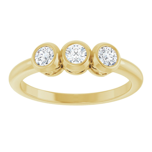14K Gold Round Natural Diamond Three-Stone Bezel-Set Ring – 2.5-4mm Stones - Yellow Gold - view 8