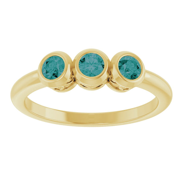 14K Gold Round Natural Alexandrite Three-Stone Bezel-Set Ring - Yellow Gold - view 8