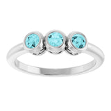 14K Gold Round Natural Blue Zircon Three-Stone Bezel-Set Ring - White Gold - view 8