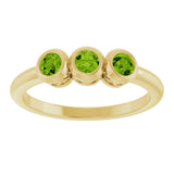 14K Gold Round Natural Peridot Three-Stone Bezel-Set Ring - Yellow Gold - view 8