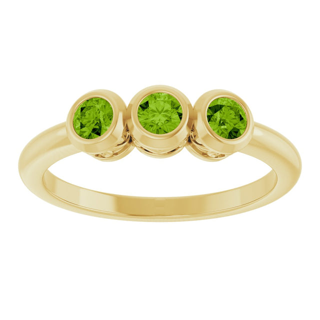 14K Gold Round Natural Peridot Three-Stone Bezel-Set Ring - Yellow Gold - view 8