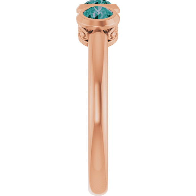 14K Gold Round Natural Alexandrite Three-Stone Bezel-Set Ring - Rose Gold - view 9