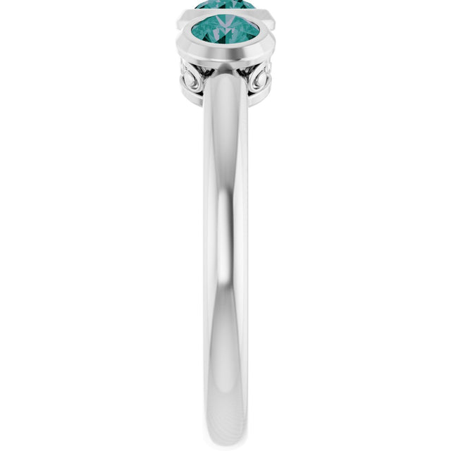 14K Gold Round Natural Alexandrite Three-Stone Bezel-Set Ring - White Gold - view 9