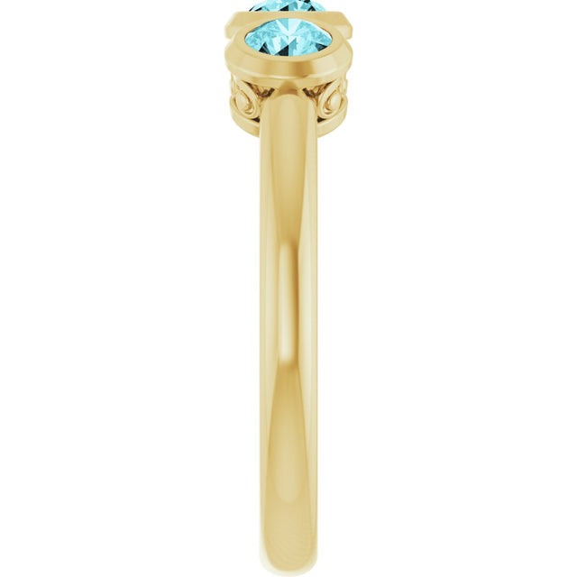14K Gold Round Natural Blue Zircon Three-Stone Bezel-Set Ring - Yellow Gold - view 9