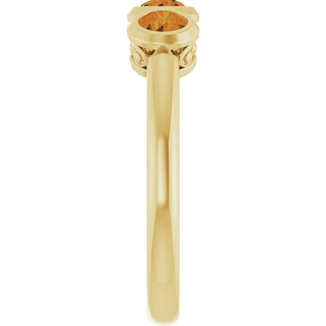 14K Gold Round Natural Citrine Three-Stone Bezel-Set Ring - Yellow Gold - view 9