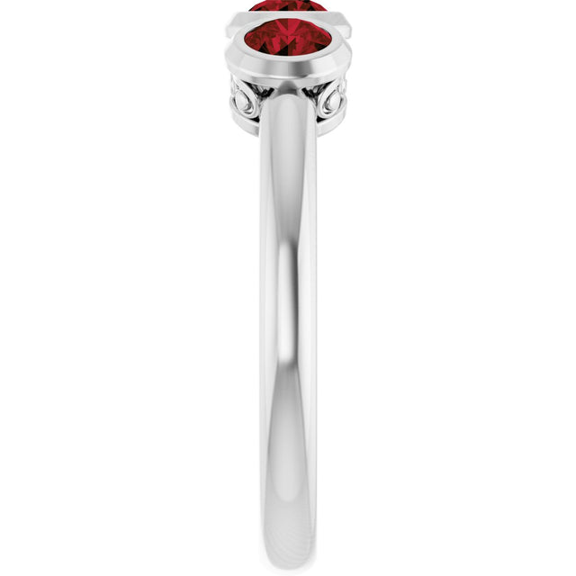 Platinum Round Natural Mozambique Garnet Three-Stone Bezel-Set Ring - view 13