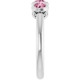 Platinum Round Natural Pink Tourmaline Three-Stone Bezel-Set Ring - view 13