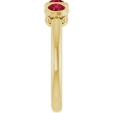 14K Gold Round Lab-Grown Ruby Three-Stone Bezel-Set Ring - Yellow Gold - view 9