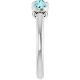 Platinum Round Natural Blue Zircon Three-Stone Bezel-Set Ring - view 13