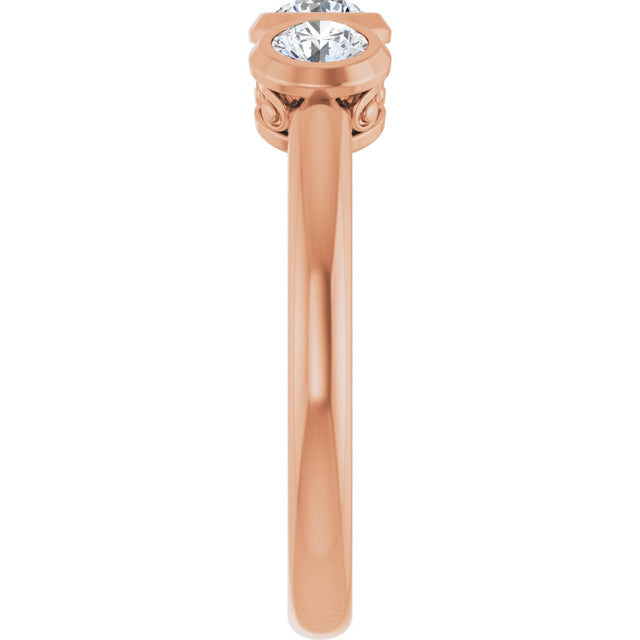14K Gold Round Natural White Sapphire Three-Stone Bezel-Set Ring - Rose Gold - view 13