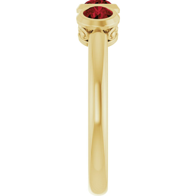 14K Gold Round Natural Mozambique Garnet Three-Stone Bezel-Set Ring - Yellow Gold - view 9
