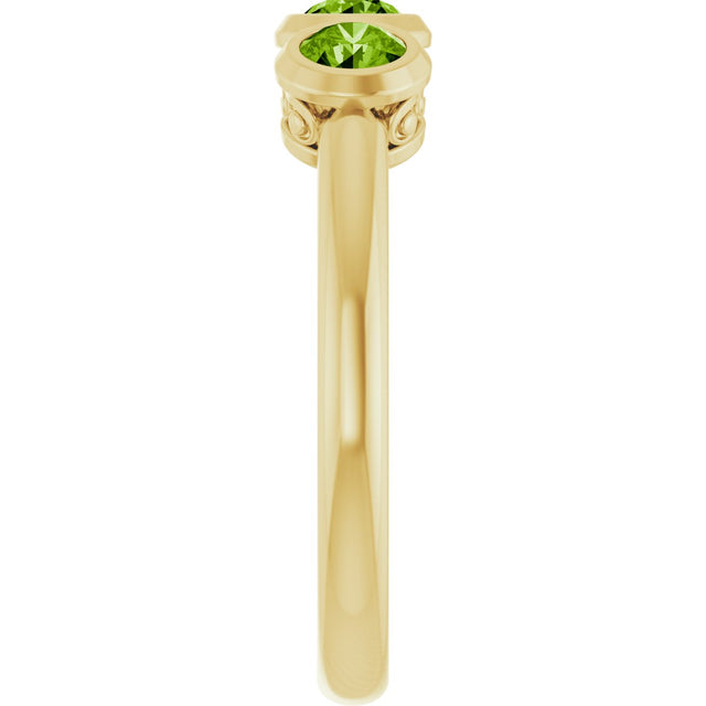 14K Gold Round Natural Peridot Three-Stone Bezel-Set Ring - Yellow Gold - view 9