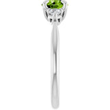 14K Gold Round Natural Peridot & Natural Diamond Side-Stone Ring - White Gold - view 4