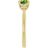 14K Gold Round Natural Peridot & Natural Diamond Side-Stone Ring - Yellow Gold - view 4