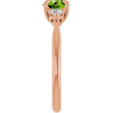 14K Gold Round Natural Peridot & Natural Diamond Side-Stone Ring - Rose Gold - view 4