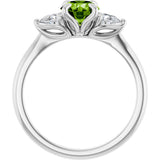 14K Gold Round Natural Peridot & Natural Diamond Side-Stone Ring - White Gold - view 2