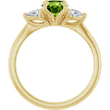 14K Gold Round Natural Peridot & Natural Diamond Side-Stone Ring - Yellow Gold - view 2