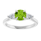14K Gold Round Natural Peridot & Natural Diamond Side-Stone Ring - White Gold - view 3