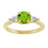 14K Gold Round Natural Peridot & Natural Diamond Side-Stone Ring - Yellow Gold - view 3