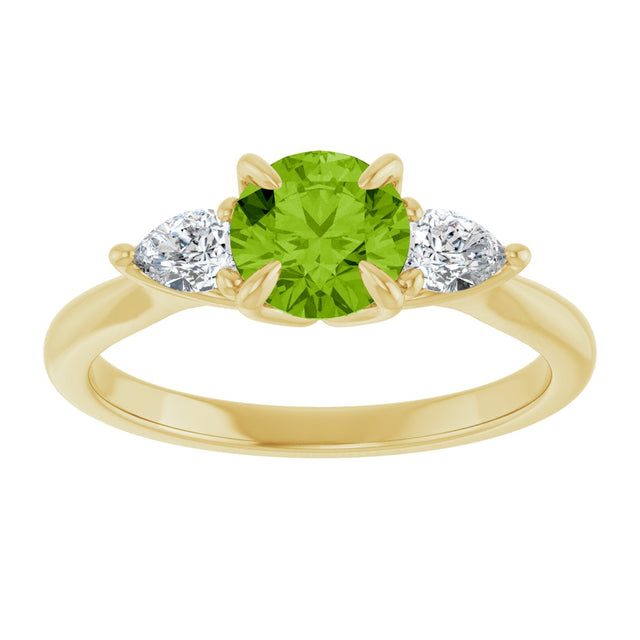 14K Gold Round Natural Peridot & Natural Diamond Side-Stone Ring - Yellow Gold - view 3