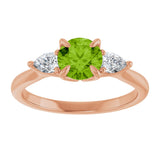 14K Gold Round Natural Peridot & Natural Diamond Side-Stone Ring - Rose Gold - view 3