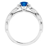 Platinum Oval Lab-Grown Blue Sapphire & Natural Diamond Accented Ring – 7x5mm - view 2