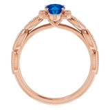 14K Gold Oval Lab-Grown Blue Sapphire & Natural Diamond Accented Ring – 7x5mm - Rose Gold - view 2