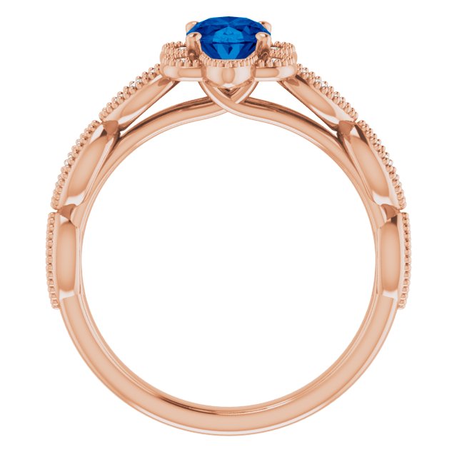 14K Gold Oval Lab-Grown Blue Sapphire & Natural Diamond Accented Ring – 7x5mm - Rose Gold - view 2