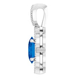 Platinum Oval Natural Blue Sapphire & Natural Diamond Halo-Style Pendant - view 3