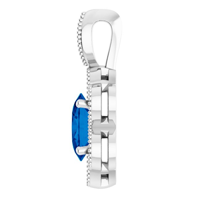 Platinum Oval Natural Blue Sapphire & Natural Diamond Halo-Style Pendant - view 3
