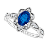 Platinum Oval Lab-Grown Blue Sapphire & Natural Diamond Accented Ring – 7x5mm - view 5