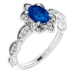 14K Gold Oval Lab-Grown Blue Sapphire & Natural Diamond Accented Ring – 7x5mm - White Gold