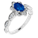 Platinum Oval Lab-Grown Blue Sapphire & Natural Diamond Accented Ring – 7x5mm
