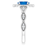 14K Gold Oval Lab-Grown Blue Sapphire & Natural Diamond Accented Ring – 7x5mm - White Gold - view 4