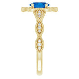 14K Gold Oval Lab-Grown Blue Sapphire & Natural Diamond Accented Ring – 7x5mm - Yellow Gold - view 4
