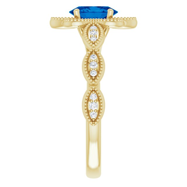 14K Gold Oval Lab-Grown Blue Sapphire & Natural Diamond Accented Ring – 7x5mm - Yellow Gold - view 4