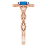 14K Gold Oval Lab-Grown Blue Sapphire & Natural Diamond Accented Ring – 7x5mm - Rose Gold - view 4