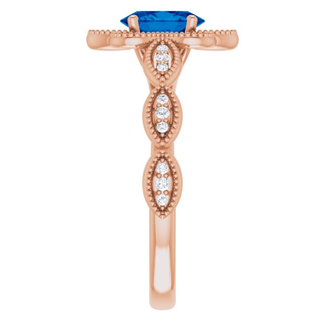 14K Gold Oval Lab-Grown Blue Sapphire & Natural Diamond Accented Ring – 7x5mm - Rose Gold - view 4
