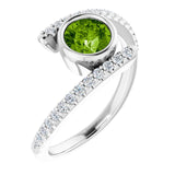 Platinum Round Natural Peridot & Natural Diamond Bezel-Set Accented Ring