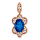 14K Gold Oval Natural Blue Sapphire & Natural Diamond Halo-Style Pendant – 0.06 CTW - Rose Gold