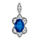 Platinum Oval Natural Blue Sapphire & Natural Diamond Halo-Style Pendant