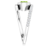 Platinum Round Natural Peridot & Natural Diamond Bezel-Set Accented Ring - view 4