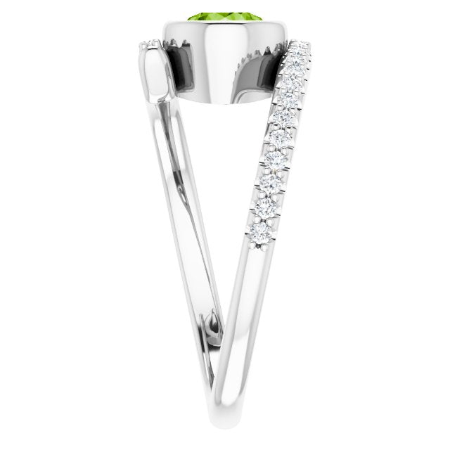 14K Gold Round Natural Peridot & Natural Diamond Bezel-Set Accented Ring - White Gold - view 4