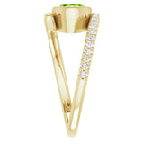 14K Gold Round Natural Peridot & Natural Diamond Bezel-Set Accented Ring - Yellow Gold - view 4