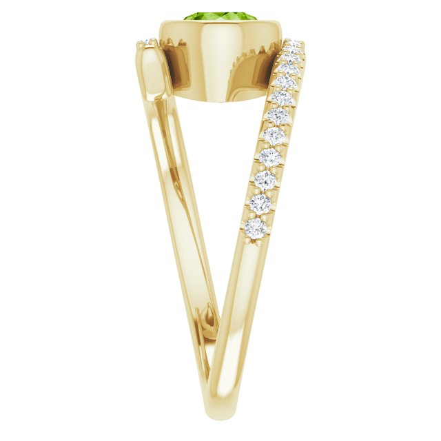 14K Gold Round Natural Peridot & Natural Diamond Bezel-Set Accented Ring - Yellow Gold - view 4