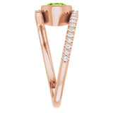 14K Gold Round Natural Peridot & Natural Diamond Bezel-Set Accented Ring - Rose Gold - view 4