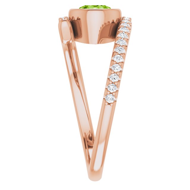 14K Gold Round Natural Peridot & Natural Diamond Bezel-Set Accented Ring - Rose Gold - view 4
